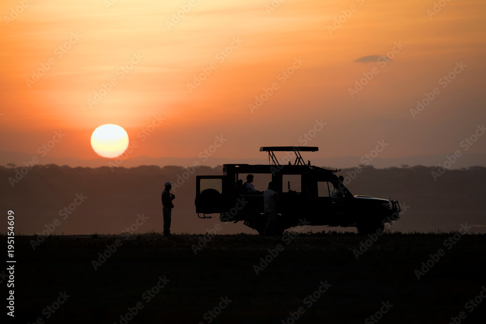 Fototapeta premium Backlight sunset African landscape while in safari