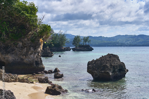 White beach rocky view on Boracay, Philippines