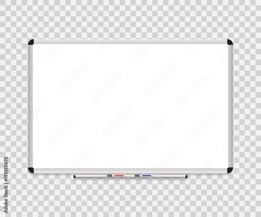 Whiteboard background frame with eraser whiteboard, color markers. Vector  illustration Stock-Vektorgrafik | Adobe Stock