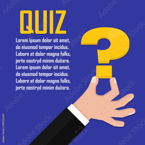 Hand holding question mark with quiz text, concept of questionnaire show sing