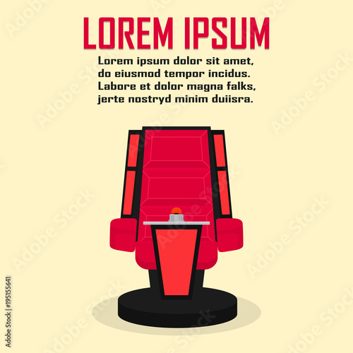 Red chair with button for quiz show in a flat design
