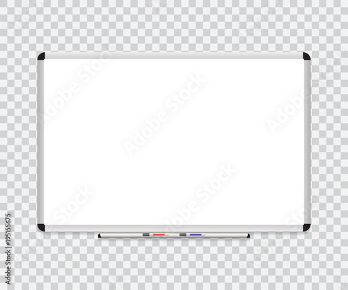 Whiteboard background frame with eraser whiteboard, color markers. Vector illustration photo