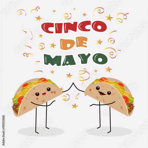 Cinco de Mayo poster design template with two cheerful tacos.