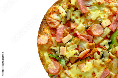 Delicious pizza with ham, s...