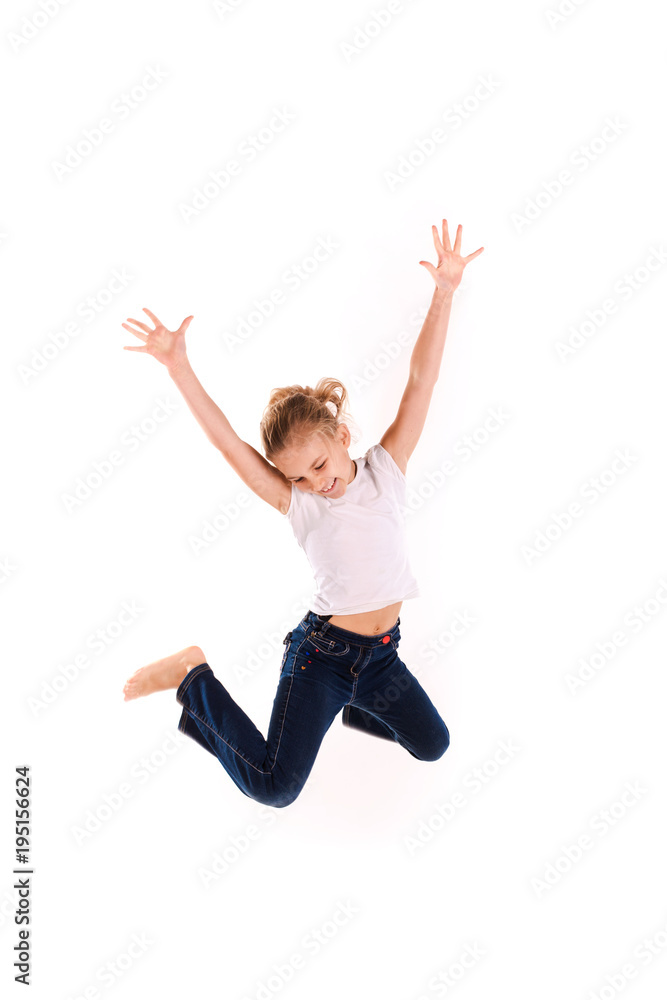 Active happy little girl jumping