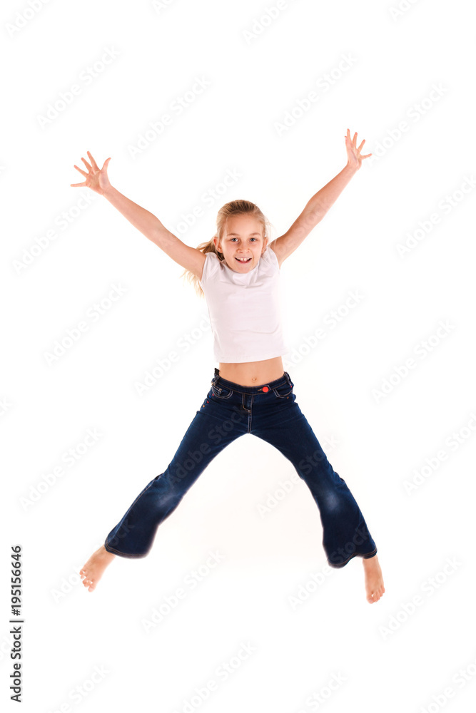Active happy little girl jumping Active happy little girl jumping