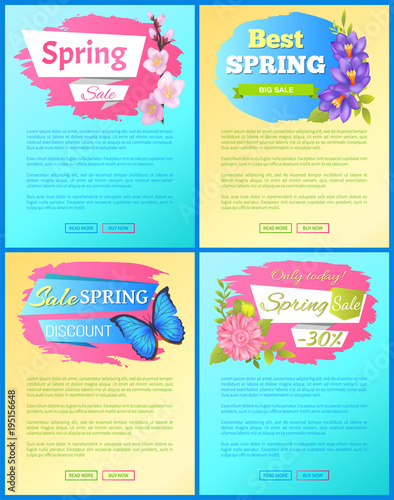 Color Spring Sale Posters Set Discount Butterflies