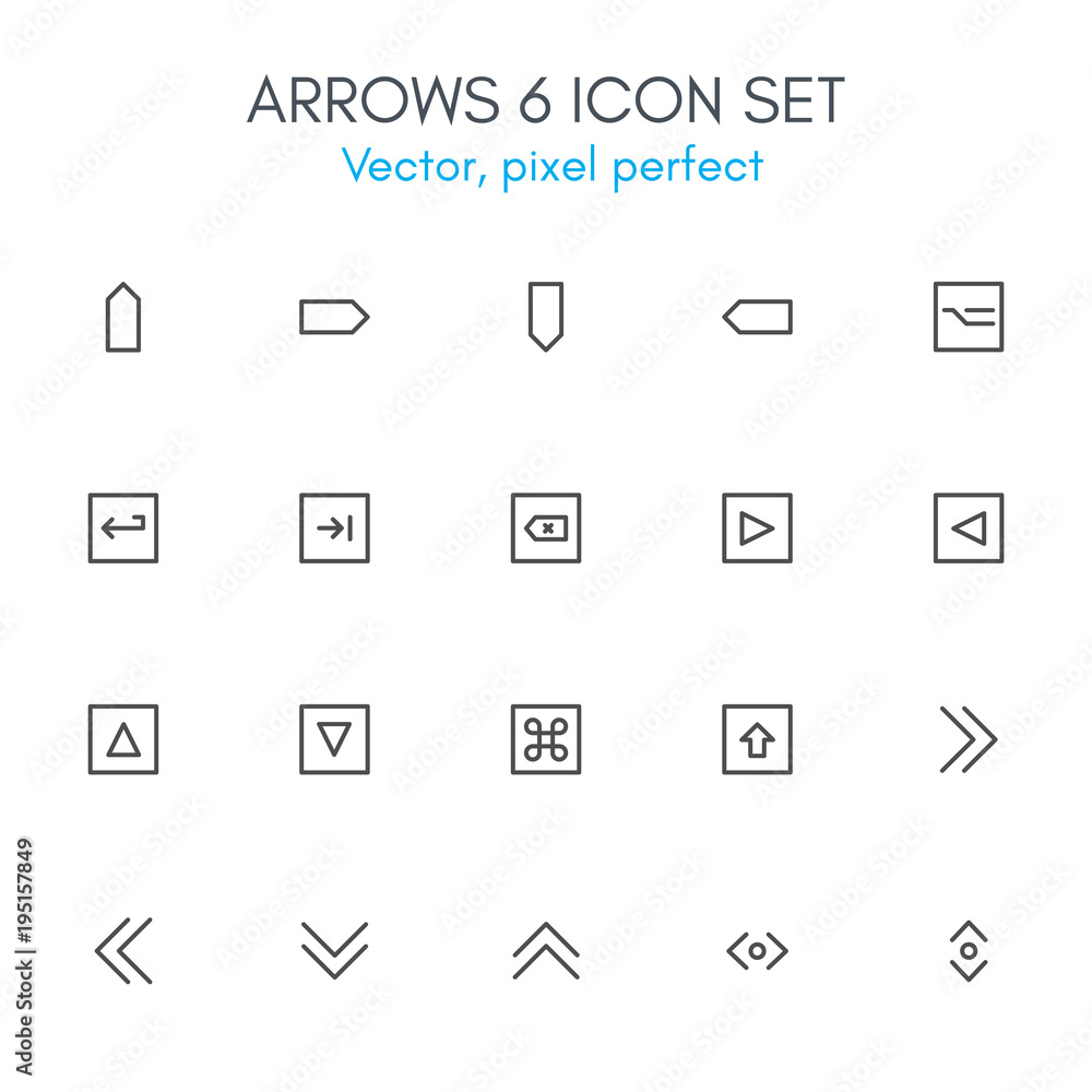 Arrows 6 theme, line icon set.