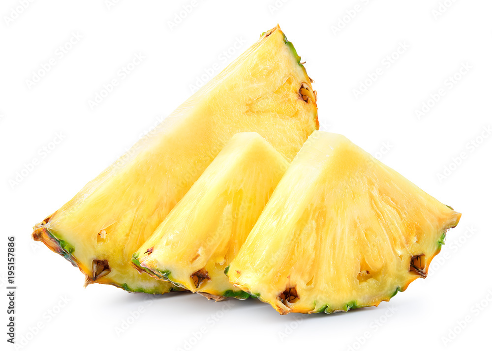Pineapple slices isolated on white background. Fresh raw juicy fruit. Pineapple slices isolated on white background. Fresh raw juicy fruit.
