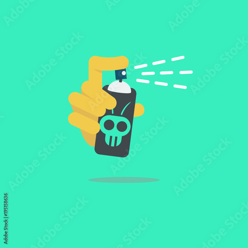 Hand using a pesticide spray can. Flat illustration vector design.