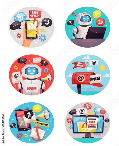 Six Round Spam Bot Icons