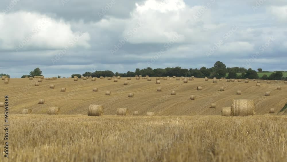 Pan left of hay bales Pan left of hay bales