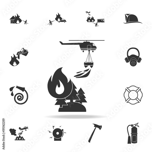illustration of rescue forest firefighting helicopter in the air icon. Detailed set icons of firefighter element icons. Premium quality graphic design. One of the collection icons