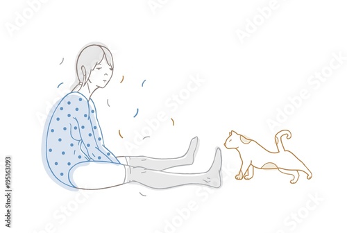 Beautiful girl dressed in dotted bodysuit and stockings and cat hand drawn wi...