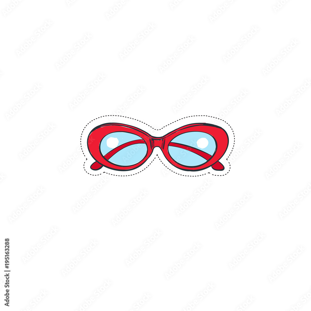 Fototapeta premium Vintage red sunglasses. Vector hand drawn illustration. Sticker
