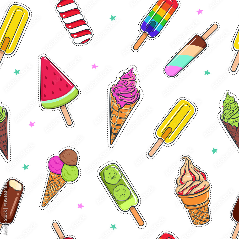 Ice cream vector collection. Seamless pattern. Colorful illustration