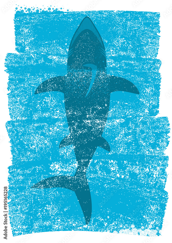 Fototapeta premium Shark in ocean waves.Vector underwater blue background illustration