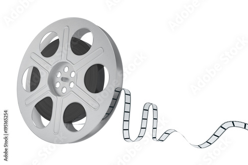 Film Reel and film strip on white background isolated - 3d illustration