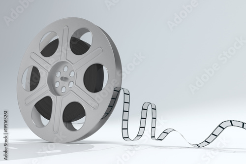 Film Reel and film strip on light gray background - 3d illustration