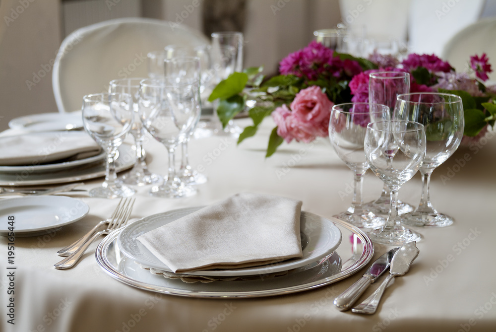 Detail of a table set for a banquet