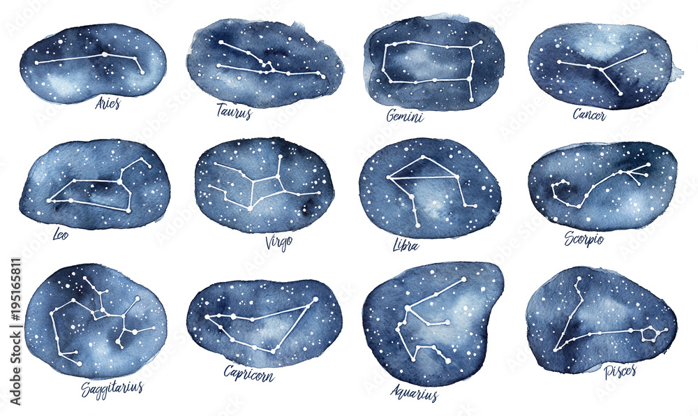 Photographie Set of all 12 Zodiac Signs as Constellations in the Dark ...