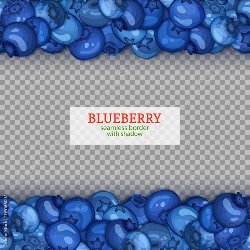 Ripe blueberry fruit horizontal seamless borders. Vector illustration card Wide and narrow endless strip with blue berry for design of food packaging juice breakfast, cosmetics, tea, detox diet.