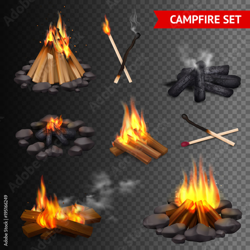 Realistic Campfire Transparent Set