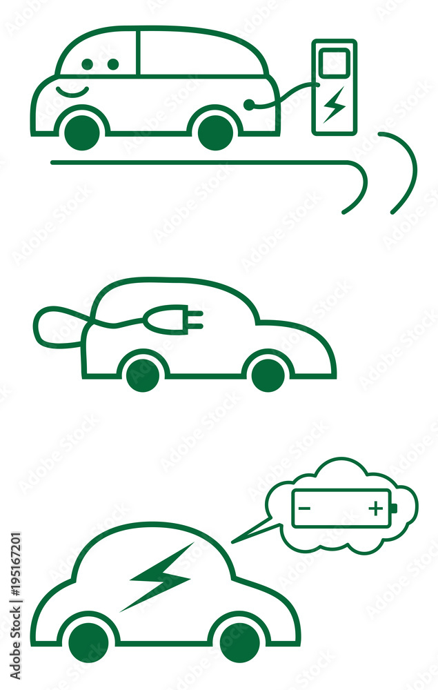 Electric car concept icons in line art style