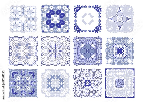 Vector tiles blue pattern, Lisbon floral mosaic photo