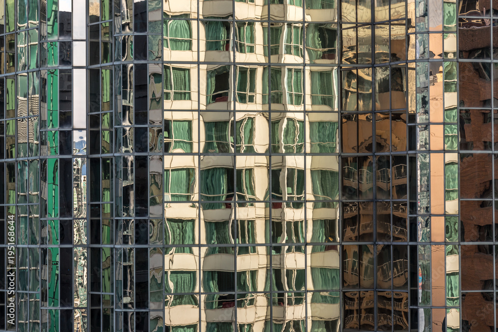 Reflections on glass buildings.