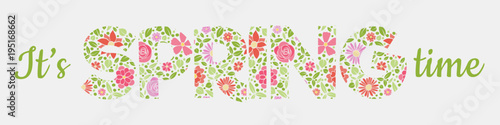 Spring is coming - vintage banner with hand drawn flowers. Vector.