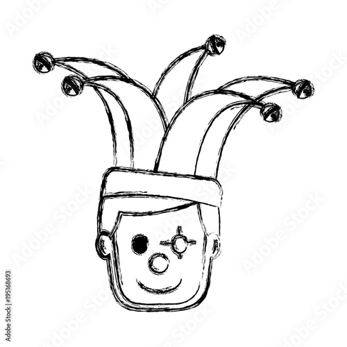 face man with clown mask and jester hat decoration