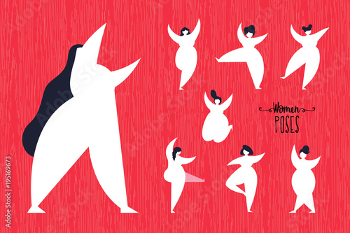 Girl poses set of diverse young curvy women
