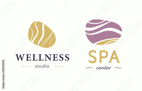 Vector wellness and spa center logo with abstract stylized stone isolated on white background. Also good for beauty and yoga studio, massage salon, health care centers, fashion insignia design.