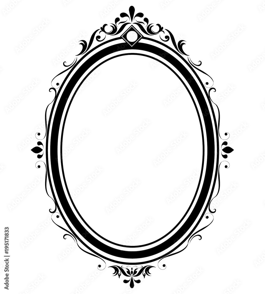 Vecteur Stock Oval frame and border black and white on white background