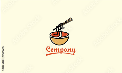noodles loogo design template.noodles in bowl with chopstick logo vector illustration.chinese noodles icon logo vector design template