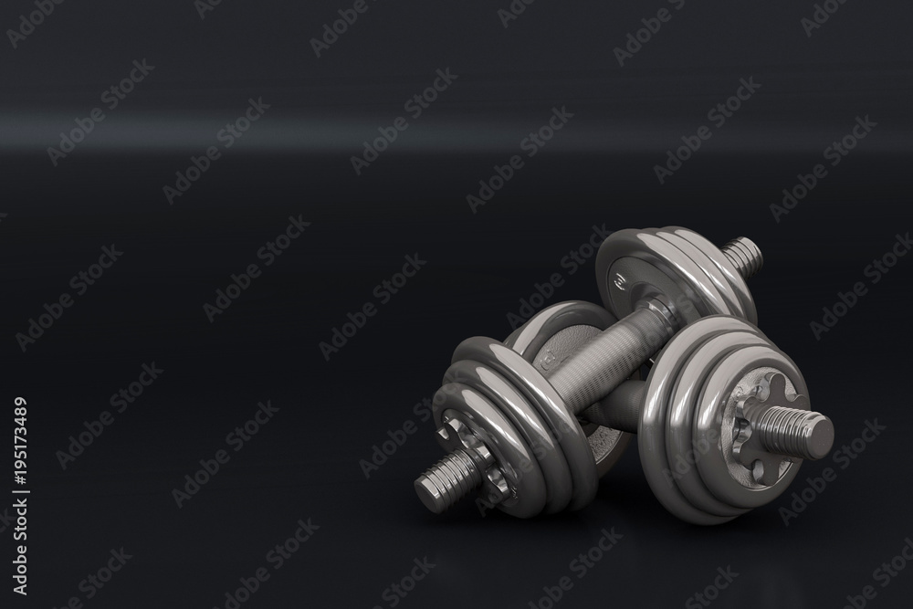 Two Big dumbbells on dark background with shadow - photo realistic 3d Illustration Two Big dumbbells on dark background with shadow - photo realistic 3d Illustration