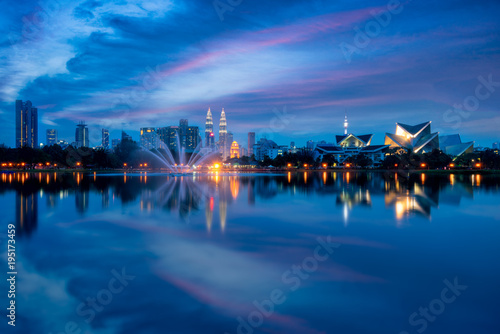 Cityscape of Kuala Lumpur Panorama at twilight. Panoramic image of Titiwangsa park at Kuala Lumpur, Malaysia skyline during sunset.