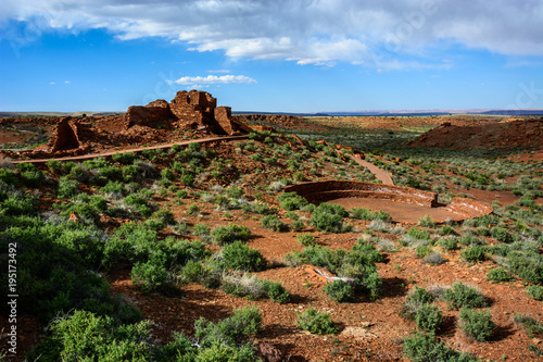 Ancient ruins. Wupatki Ruin Ball Court. Wupatki National Monument in Arizona