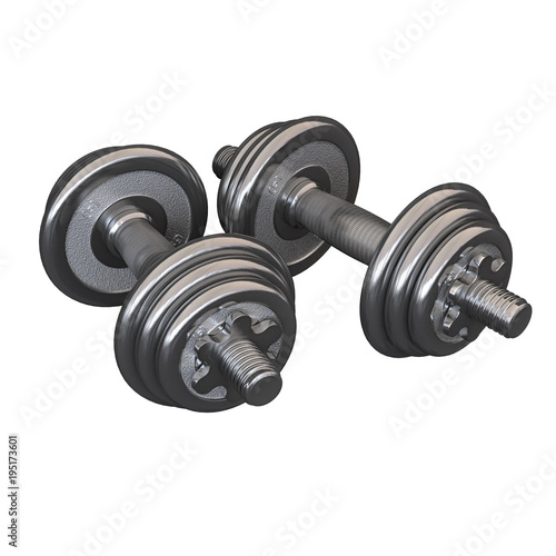 Two dumbbells isolated on white background- photo realistic 3d Illustration
