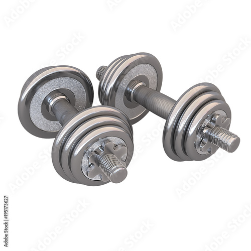 Two dumbbells isolated on white background- photo realistic 3d Illustration
