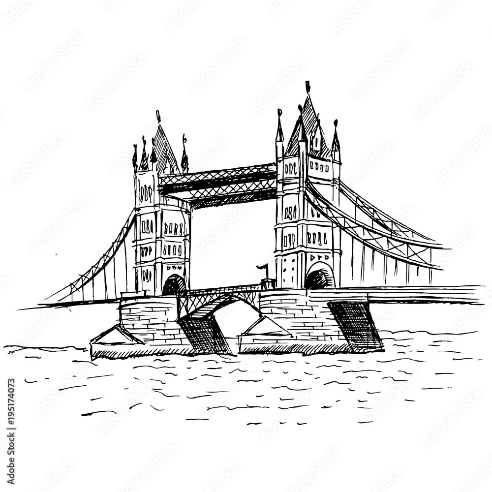 Obraz premium Hand drawn London Tower Bridge Vintage illustration isolated