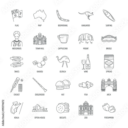 Australia icons set. Outline illustration of 25 Australia vector icons for web and advertising