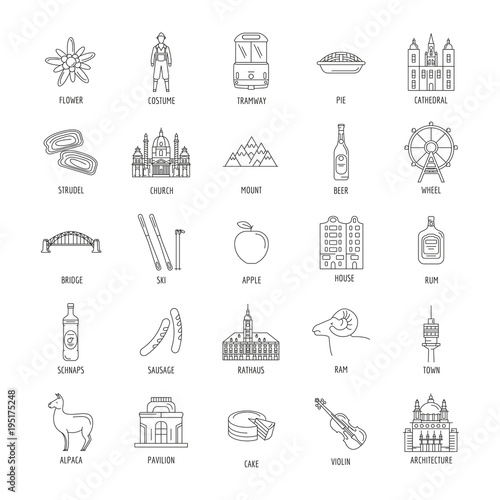 Austria icons set. Outline illustration of 25 Austria vector icons for web and advertising