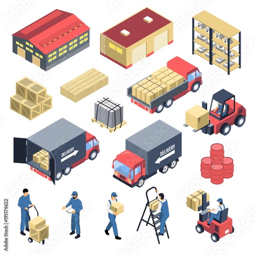 Ware House Isometric Icons Set