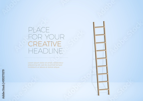 Ladder with shadow leaning against wall