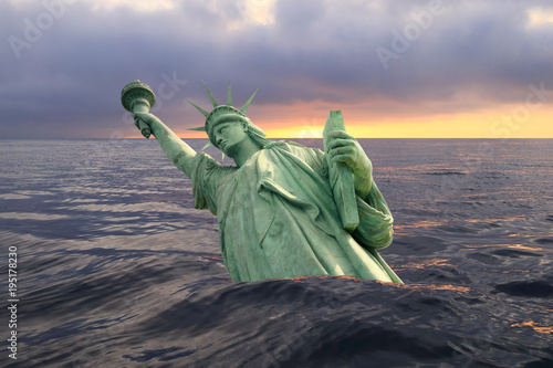 Statue of Liberty sinking in the ocean