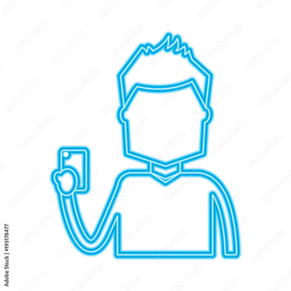portrait character holding in hand smartphone device portrait character holding in hand smartphone device
