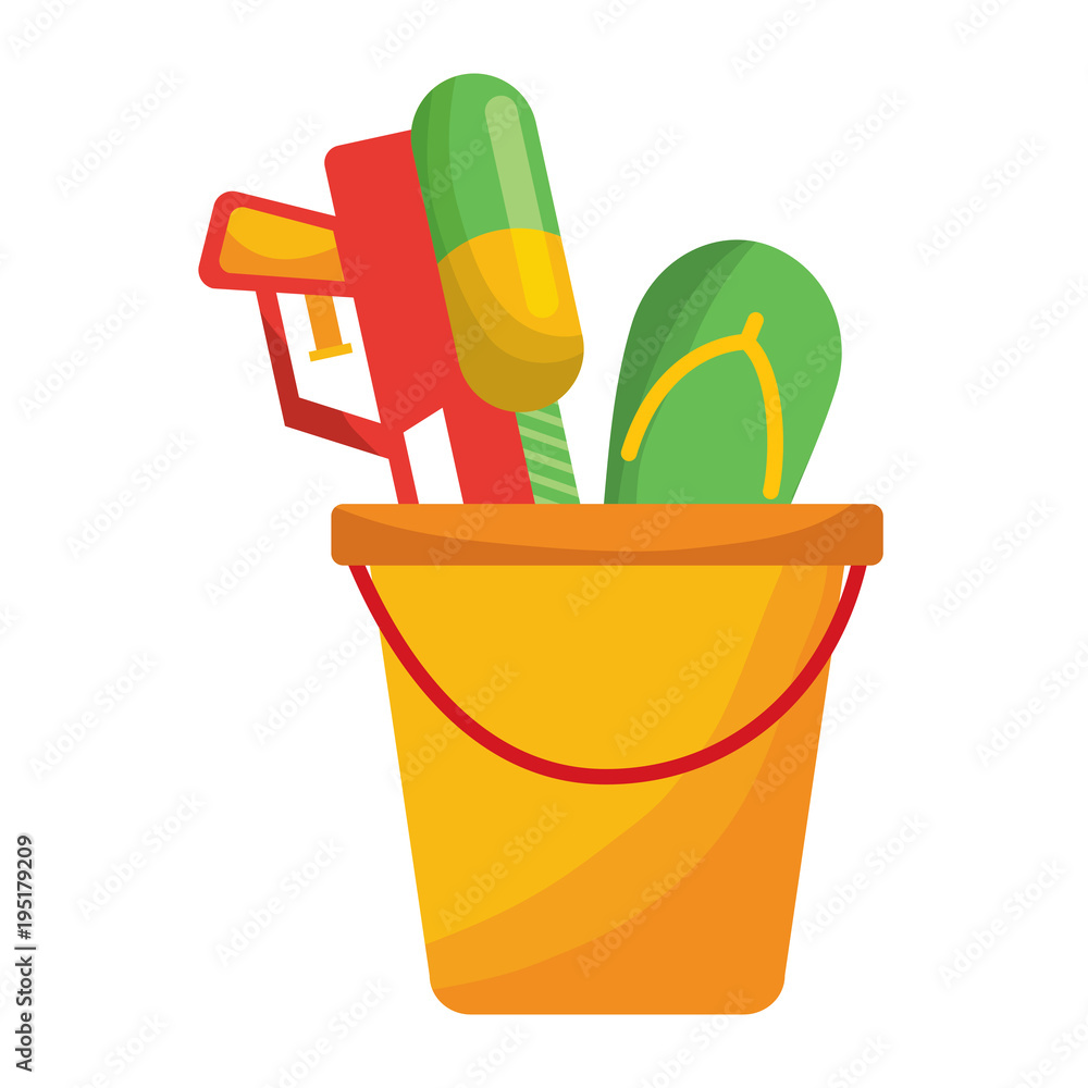 plastic bucket with water pistol and flip flop plastic bucket with water pistol and flip flop