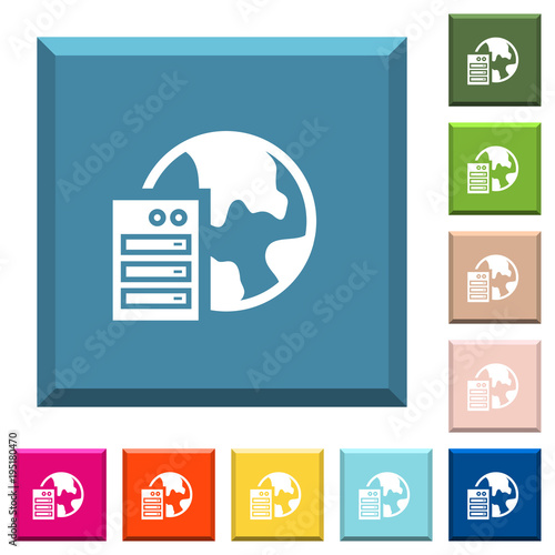 Web hosting white icons on edged square buttons
